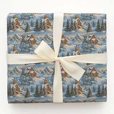Mountain Church - Gift Wrap for Christmas, Holidays Wrapping Paper, Christmas Wrapping Paper