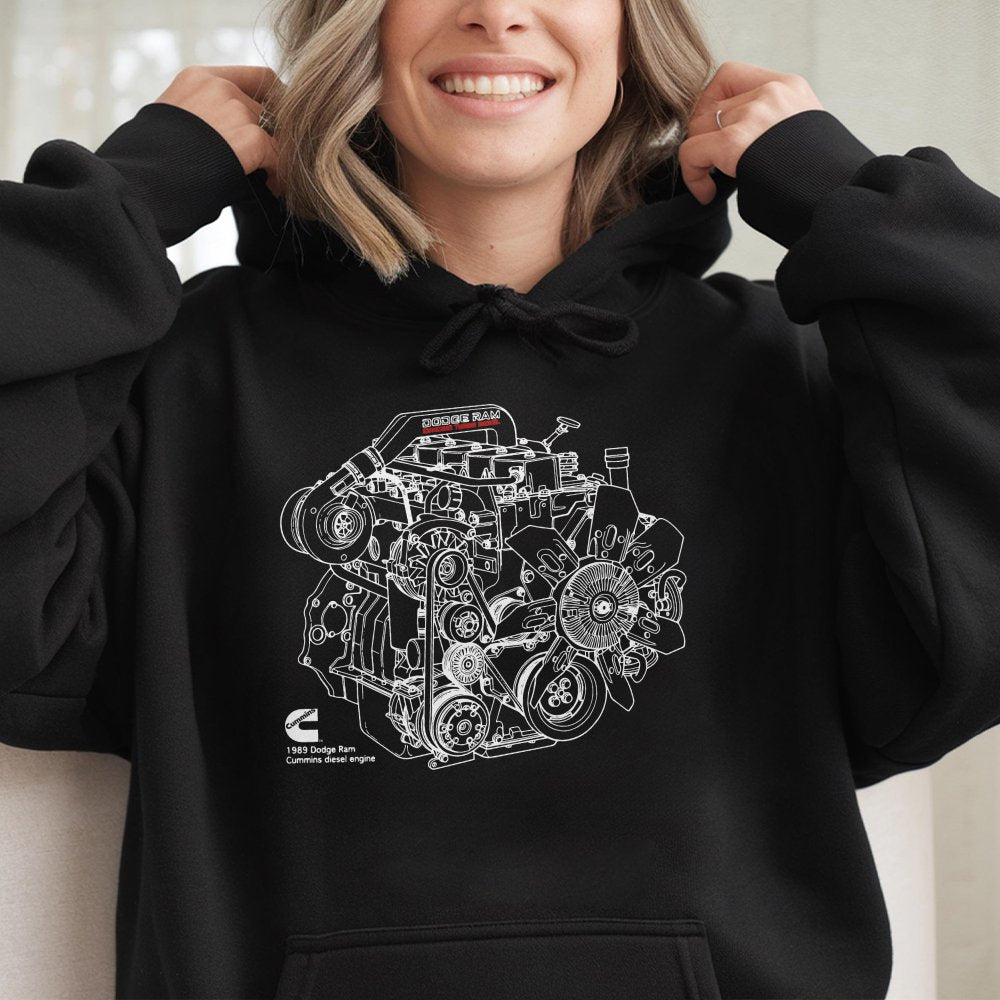 Cummins Diesel Engine Hoodie 1986 Dodge Ram Motor Graphic Hoodie Vintage Truck