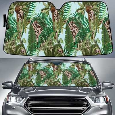 Tropical Coconut Palm Tree Classic Leopard Skin Texture Green Car Sun Shades Cover Auto Windshield PrintSyde