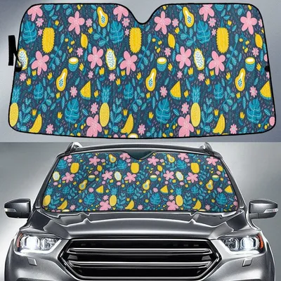 Adorable Plumeria And Monstera Hand Drawing Style Car Sun Shades Cover Auto Windshield PrintSyde
