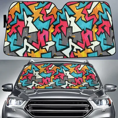 Tiny Colorful Grunge Graffiti Geometric Shapes All Over Print Car Sun Shades Cover Auto Windshield PrintSyde