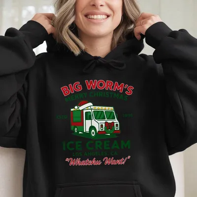 Big Worm’S Ice Cream Merry Christmas Hoodie,Funny La Holiday Hoodie,Xmas Graphic