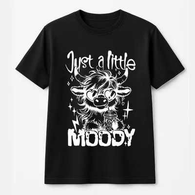 Highland Cow T-Shirt, Just A Little Moody T-Shirt, Retro Cow T-Shirt, Funny Cow T-Shirt T-Shirt Daily Holiday Outdoor Wear Women Clothing