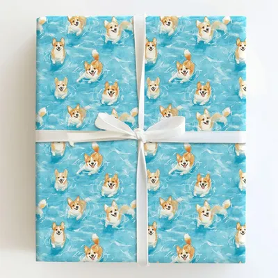 Pool Day with the Corgis - Gift Wrap for Christmas, Holidays Wrapping Paper, Christmas Wrapping Paper