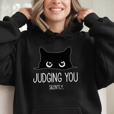 Black Cat Hoodie Judging You Silently Cat Hoodie Cute Cat Hoodie Cat Peeking Women S Funny Animal Hoodie