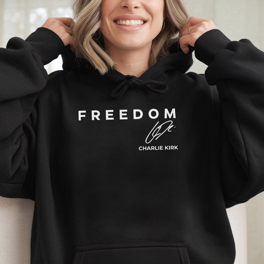 Unisex Hoodie Charlie Kirk Freedom Hoodie Tribute Memorial American Hero Signature Hoodie