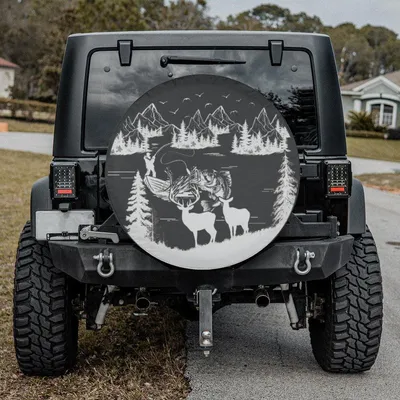 Fishing Bass Big Fish Spare Tire Cover, Realistic Water Print, All Weather Vinyl, Universal Fit For Truck, Rv, Camper, Camera Hole Ready Spare Tire Cover