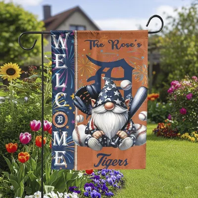 Personalized Detroit Baseball Team Tigers Happy Garden Flag, Double-Sided Vertical Garden Flag