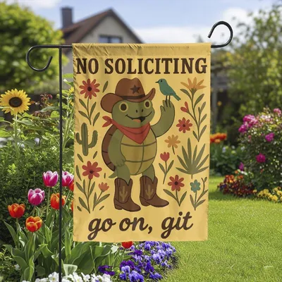 Funny No Soliciting Garden Flag, No Soliciting Yard Sign, Go Away Flag, Funny Yard Flag, Turtle Garden Sign, No Solicitors, Go On Git Gift Vertical Garden Flag