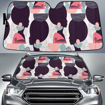 Pink Tone Black African Woman Vintage Style White Dot Pattern Car Sun Shades Cover Auto Windshield PrintSyde
