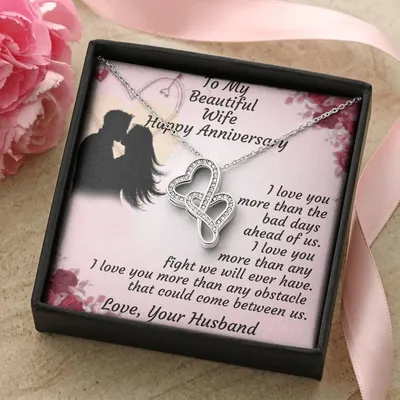 To My Beautiful Wife Happy Anniversary -  Double Hearts Necklace