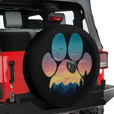 Dog Paw Sunset Spare Tire Cover, Mountain Landscape Design For Pet And Nature Lovers Spare Tire Cover