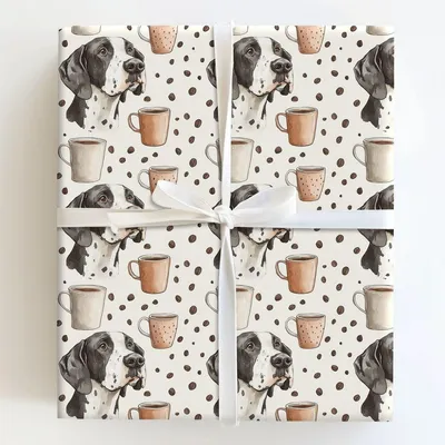 Coffee Day with the Harlequin Great Dane - Gift Wrap for Christmas, Holidays Wrapping Paper, Christmas Wrapping Paper