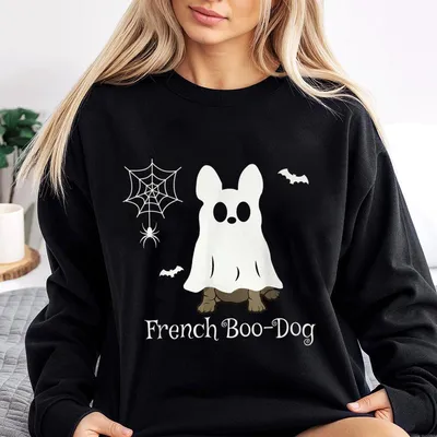 French Bulldog Ghost Sweatshirt, Cute Halloween Dog Lover, Spooky Season Frenchie Pumpkin Graphic Sweatshirt