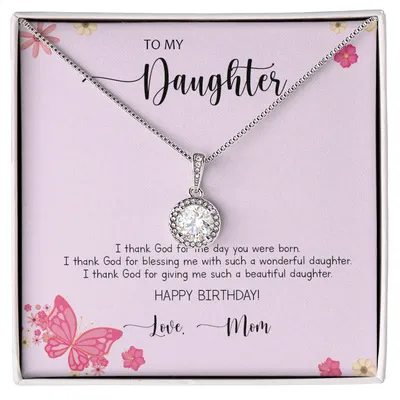 To My Daughter Pink Butterfly Theme - Birthday - From Mom, Gift For Daughter, Daughter Jewelry, Daughters Birthday Gift, Daughter Jewelry, Daughter Graduation Gift, Anniversary, Christmas Gift, Valentine's, Mother's Day, Mom Daughter Necklace