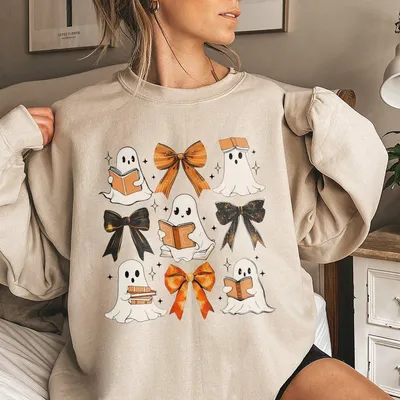 Ghost Reading Sweatshirt – Comfort Colors Book Lover Graphic Pullover for Teachers