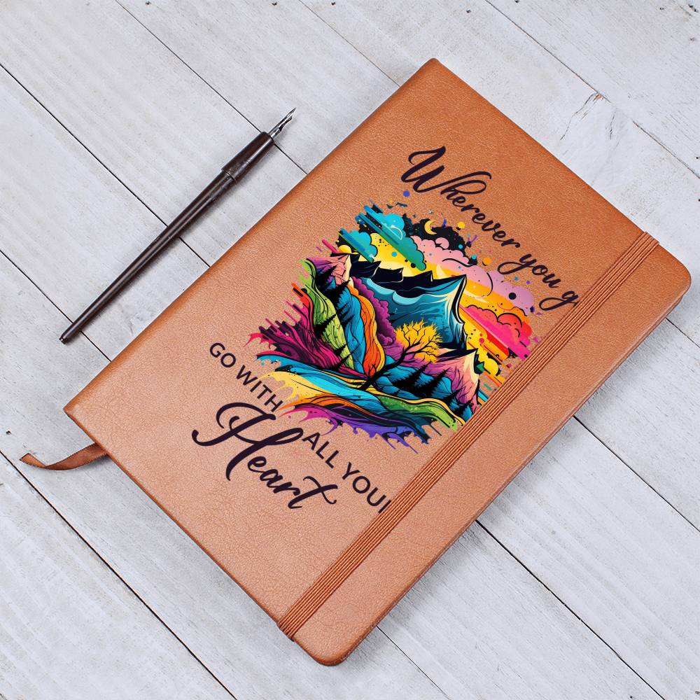 Leather Journal Wherever You Go-Go With All Your Heart -Graphic Journal