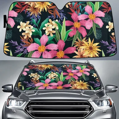 Hand Painted Exotic Floral Pattern Colorful Printed Car Sun Shades Cover Auto Windshield PrintSyde