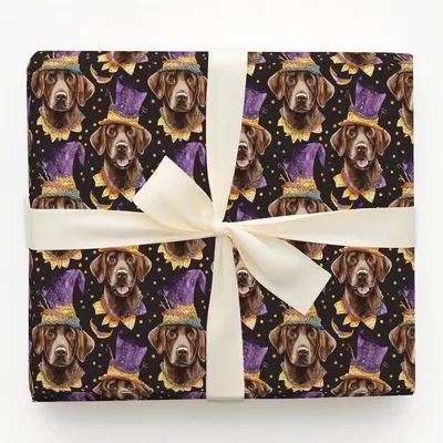 Mardi Gras Chocolate Lab - Gift Wrap for Christmas, Holidays Wrapping Paper, Christmas Wrapping Paper