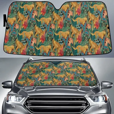 Mighty Cheetah Jaguar In Rainforest Car Sun Shades Cover Auto Windshield PrintSyde