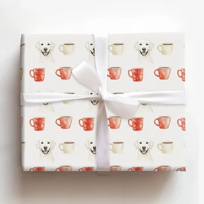 Coffee Day with the White Lab - Gift Wrap for Christmas, Holidays Wrapping Paper, Christmas Wrapping Paper