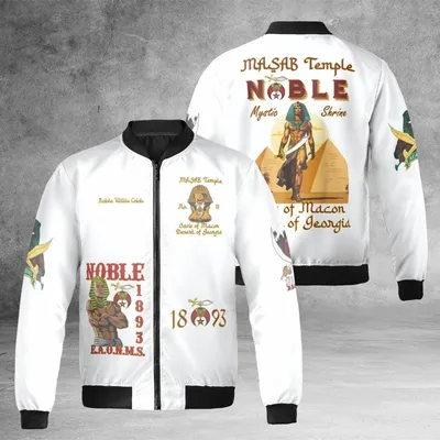 Masab Temple Shriner Bomber Jacket, Noble Mystic Shrine Merch, Oasis Of Macon Georgia, Masonic Fraternal Gear Bomber Jacket
