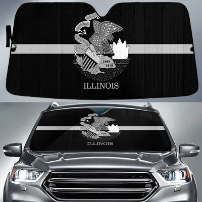 Illinois Flag Thin Grey Line Printed Car Sun Shades Cover Auto Windshield PrintSyde
