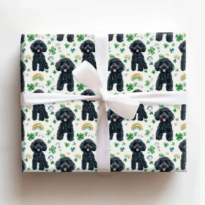 Rainbows with the Black Poodle - Gift Wrap for Christmas, Holidays Wrapping Paper, Christmas Wrapping Paper