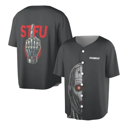Robot Middle Finger Baseball Jersey, Stfu Text, Cyborg Endoskeleton Graphic, Terminator Style, Us Rude Streetwear, Dark Gray Baseball Jersey