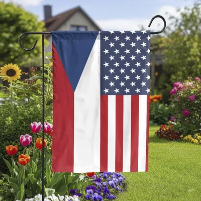 Czech American Friendship Flag , Double Sided Vertical Outdoor Yard Decor Vertical Garden Flag