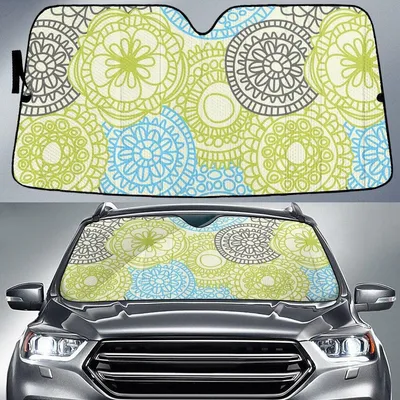 Green And Blue Flower Artistic Style Hand Drawing Pencil Line Car Sun Shades Cover Auto Windshield PrintSyde