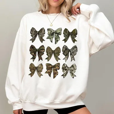Camo Coquette Bow Duck Hunting Sweatshirt Old School Camo Camo Sweatshirt