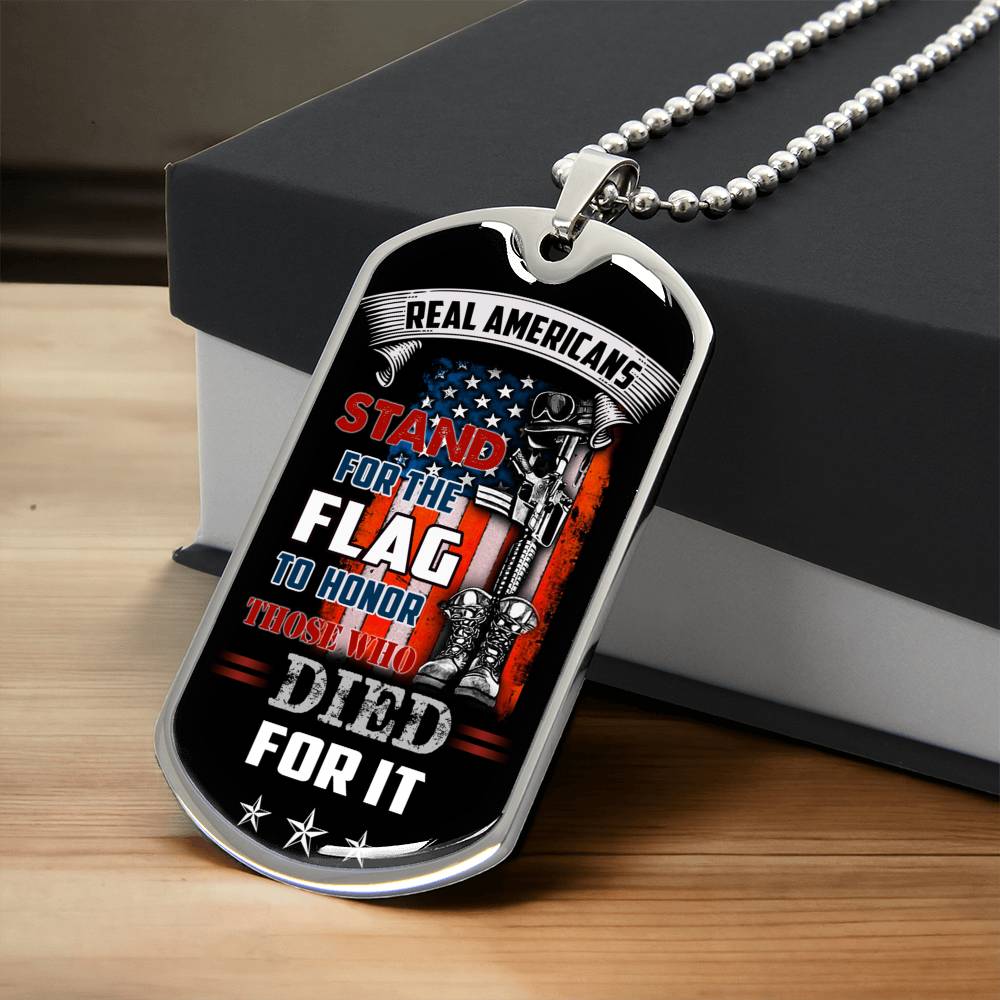 Real Americans Stand For The Flag - Luxury Military Necklace - Army Tag Necklace, Dog Tag