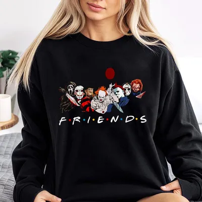 Halloween Friends Sweatshirt Horror Movie Villains Sweatshirt Spooky Creepy Sweatshirt Scary Friends Logo Sweatshirt Funny Hallowen