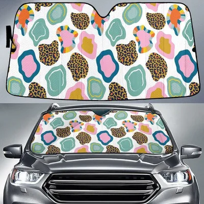 Chromatic Big Leopard Cheetah Skin White Theme Car Sun Shades Cover Auto Windshield PrintSyde