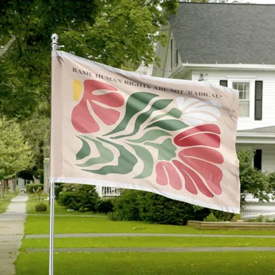 Basic Human Rights House Flag, Abstract Floral Design With Empowering Message Horizontal House Flag
