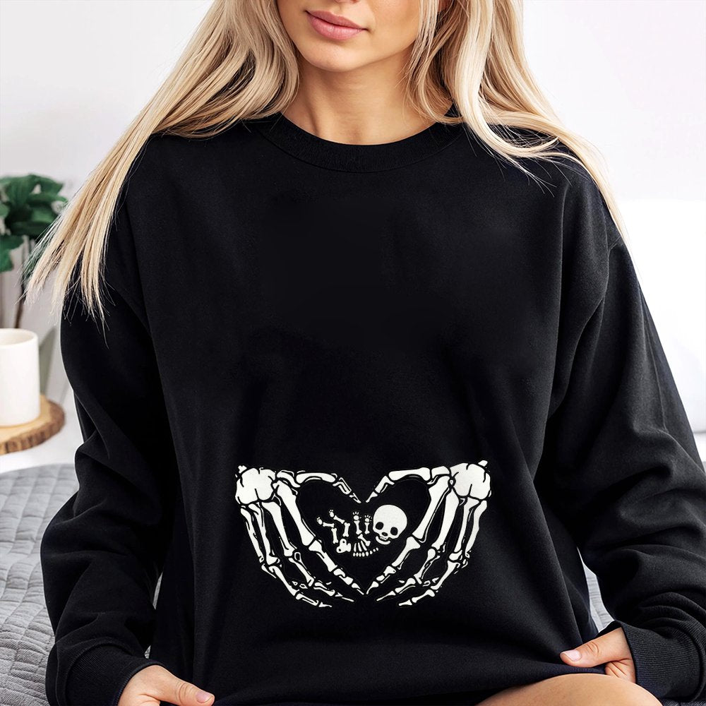 Pregnant Skeleton Sweatshirt Skeleton Baby Halloween Maternity Sweatshirt Pregnancy Mom Gift Maternity Sweatshirt With Baby Skeleton