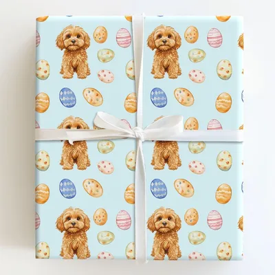 Easter Eggs with the Cavapoo - Gift Wrap for Christmas, Holidays Wrapping Paper, Christmas Wrapping Paper