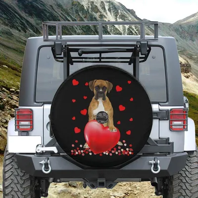 Cute Love Hearts Boxer Dog Valentines Puppy Lover Spare Tire Cover Thickening Leather Universal Spare Tire Cover