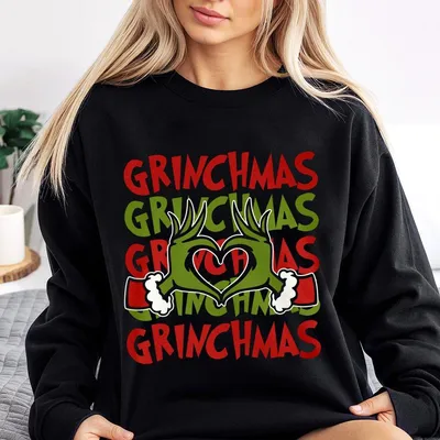 Grinch Christmas Sweatshirt,Funny G0rinchmas,Warm Christmas Sweatshirt With Green Hand Heart Pattern,Cute Winter Outfits