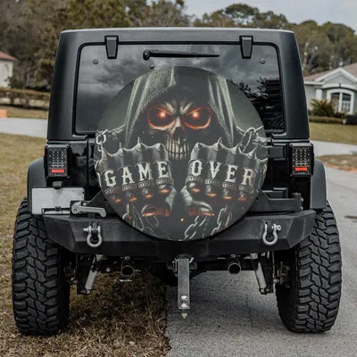 Funny Skull Spare Tire Cover With Or Without Backup Camera Hole, Car Spare Tire Cover, Waterproof Fabric Spare Tire Cover