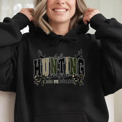 Hello Hunting Season Goodbye Husband Hoodie Camo Coquette Bow Hoodie Hunting Camo Dude Girls Camo Bow Hoodie
