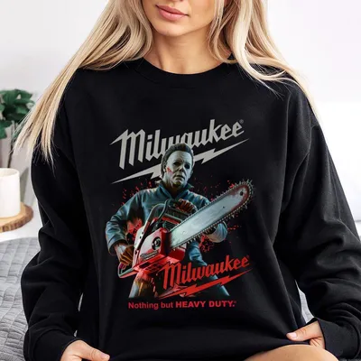 Milwaukee Horror Michaael Myyers With Chainsaw 2 Sided Unisex Sweatshirt, Halloween Killer Character Graphic Cotton Sweatshirt, Gift For Men And Women
