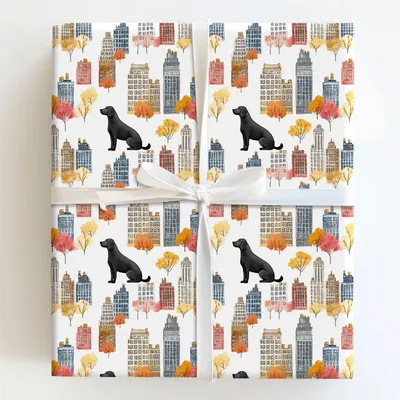 City with the Black Lab - Gift Wrap for Christmas, Holidays Wrapping Paper, Christmas Wrapping Paper