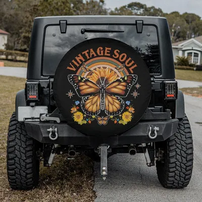 Aesthetic Butterfly Sunflower Spare Tire Cover, Vintage Soul Wheel Protector, Universal Floral Nature Lover Accessory Spare Tire Cover