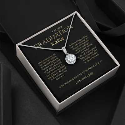 On Your Graduation - Katie - Congratulations - Love Mom And Dad - Sweethearts Necklace - Graduation Gift Necklace For Girls - Graduate Gift Jewelry -  College - High School -  Daughter's Birthday - Daughter's Graduation - Daughter Jewelry