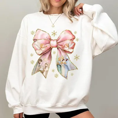 Pink Jesus Christmas Coquette Bow Sweatshirt Pink Christmas Oh Come Let Us Adore Him Christmas Nativity Scene Joy Xmas
