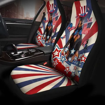 Doberman Pinscher Inside American Flag Car Seat Covers