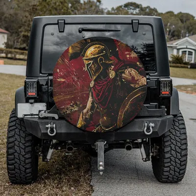 Spartan Warrior Spare Tire Cover, Ancient Helmet Design, Bold Adventure Car Accessory For Outdoor Enthusiasts Spare Tire Cover
