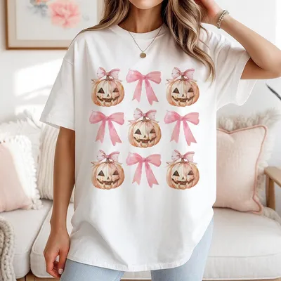 Women'S Halloween Print Casual Loose Fit T-Shirt Leopard Pumpkin Design Bow Ribbon All Seasons Wear